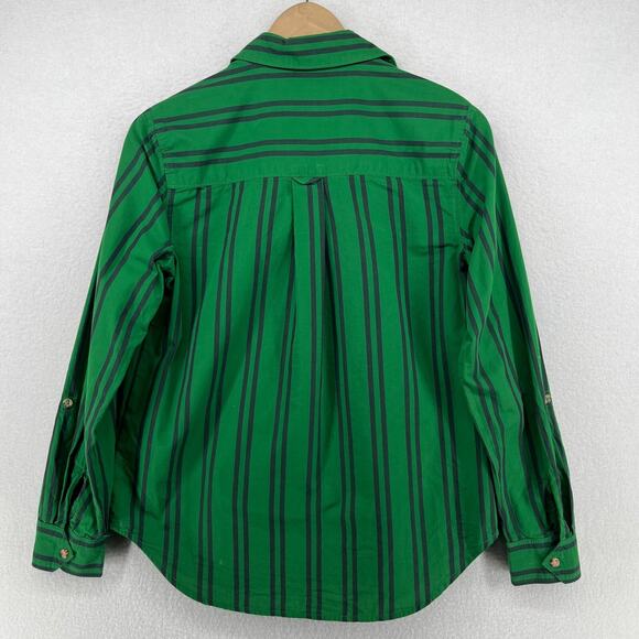 MAEVE ANTHROPOLOGIE Shirt 6 Striped Button Up Roll Tab Cottagecore Cotton Green - Picture 2 of 16